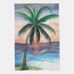 Toalla de cocina Sunset Palm Tree de arte
