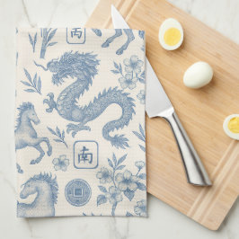 Toalla de cocina toile de Mahjong - Caballos y Dra