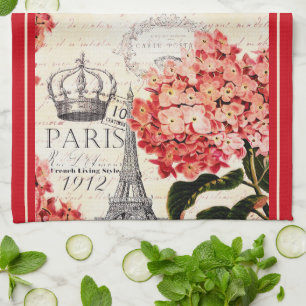 Toalla de cocina Torre Eiffel y hortensia