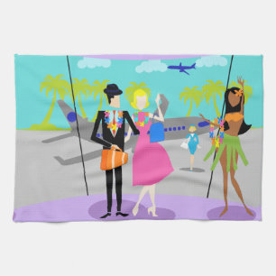 Toalla de cocina tropical retra de las vacaciones