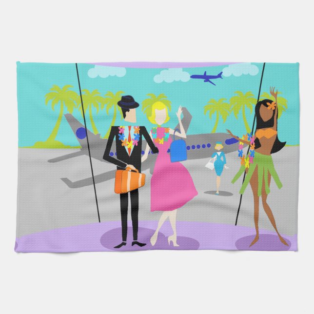 Toalla de cocina tropical retra de las vacaciones (Horizontal)