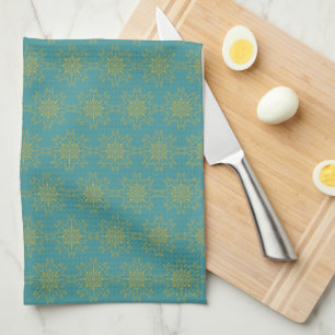 Toalla de cocina Verde azulada Retro Mandala