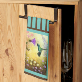 Toalla de cocina verde azulada y marrón rayada