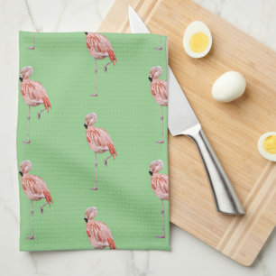 Toalla de cocina verde de estilo tropical Flamingo