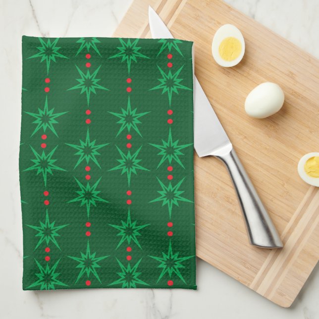 Toalla de cocina verde Mid Mod Garland (Doblado Cuarto)