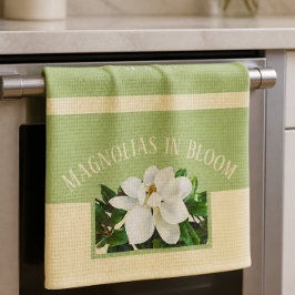 Toalla de cocina verde y amarilla | Flor de magnol