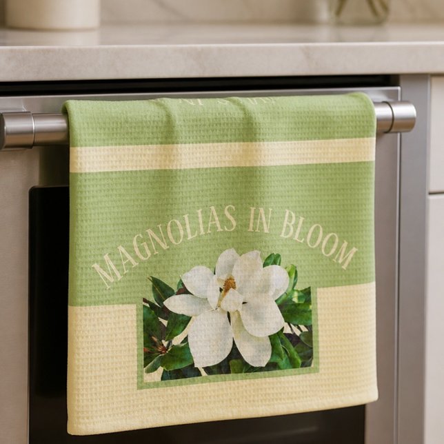 Toalla de cocina verde y amarilla | Flor de magnol (Subido por el creador)