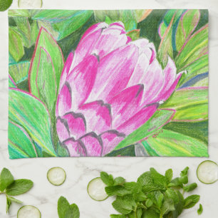 Toalla de Cocina Vibrante Protea Sudafricana Rosa