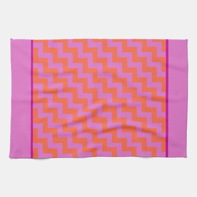 Toalla de cocina zigzag, chevrons magenta y Naranj (Horizontal)