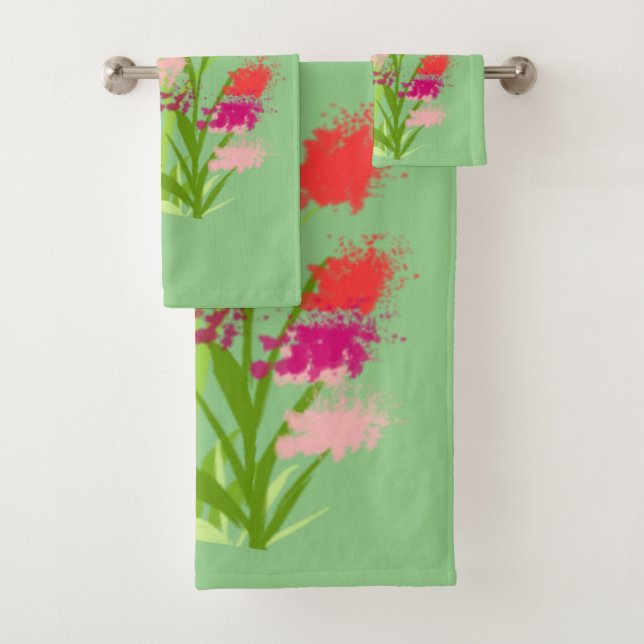 Toalla de color verde claro con flores (In situ)