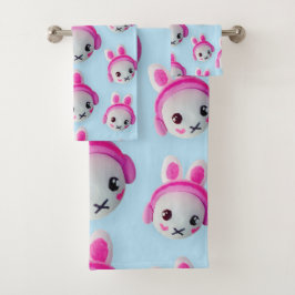 Toalla de conejito de dibujos animados azul y rosa