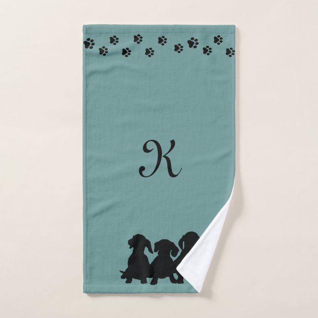 Toalla de Dachshund Silhouette monogramada (Toalla de mano)