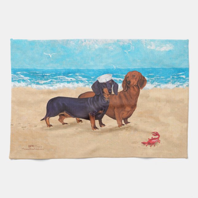 Toalla de Dachshunds en la Playa (Horizontal)