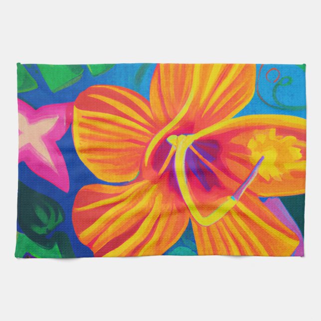 toalla de decoración de cocina naranja hibiscus bo (Horizontal)