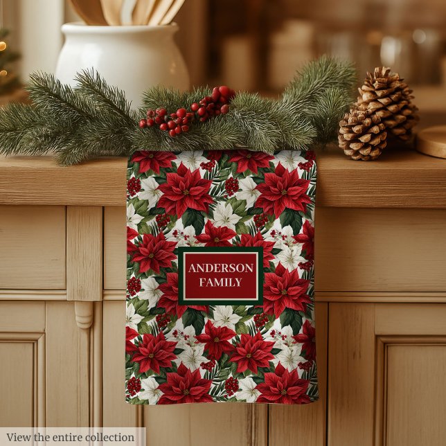 Toalla de Flores de Navidad Regalo de Cocina Elega (Christmas Flowers Towel Elegant Kitchen Mom Gift)
