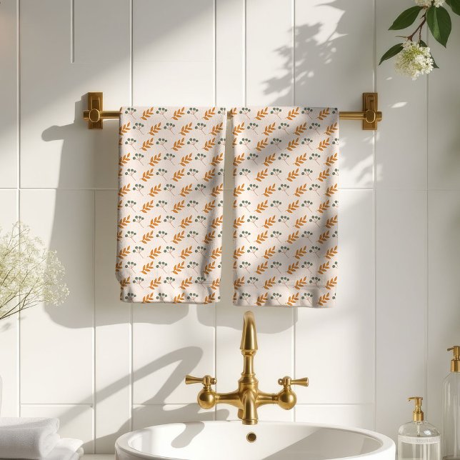 Toalla de Flores Pastel para Baño Boho Marrón de l (Pastel Flower Towel 70s Brown Boho Bathroom)