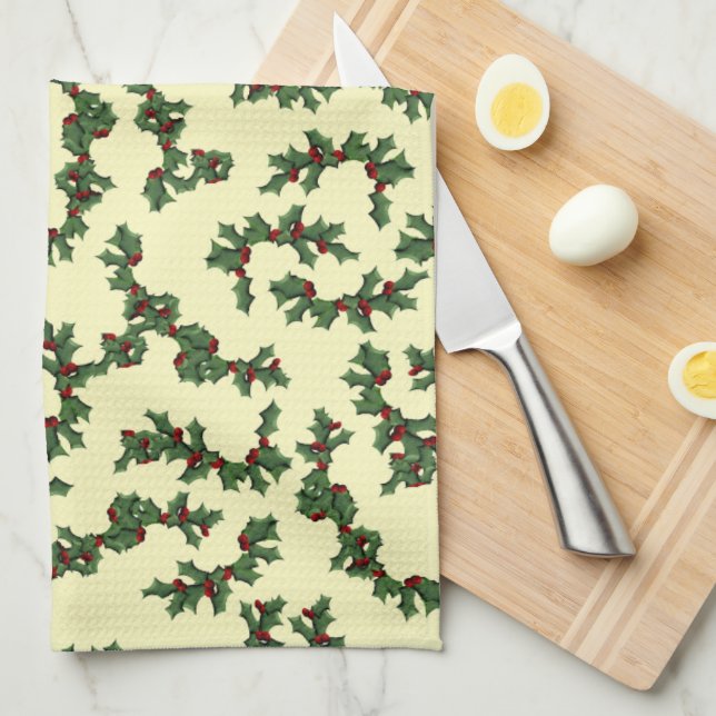 Toalla de fondo de acebo de Navidad (Doblado Cuarto)