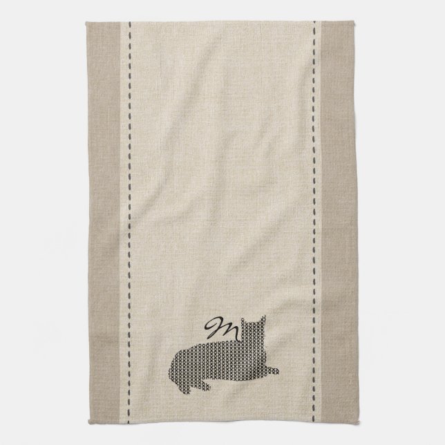 Toalla de gato monogramada de lino suave (Vertical)