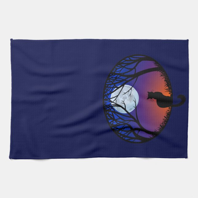 Toalla de gato negra de gato de arte toallas de té (Horizontal)