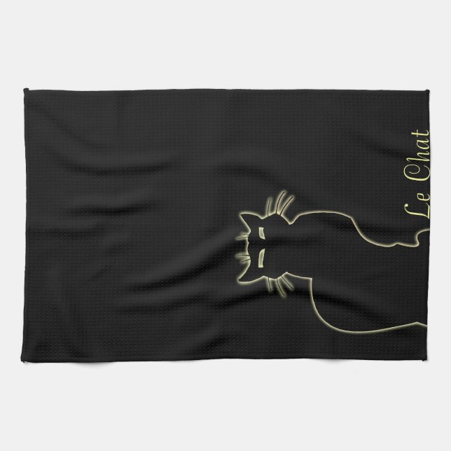 Toalla de gato negra Toallas de té personalizadas  (Horizontal)