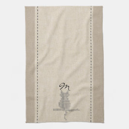 Toalla de gato negro monogramada de lino suave