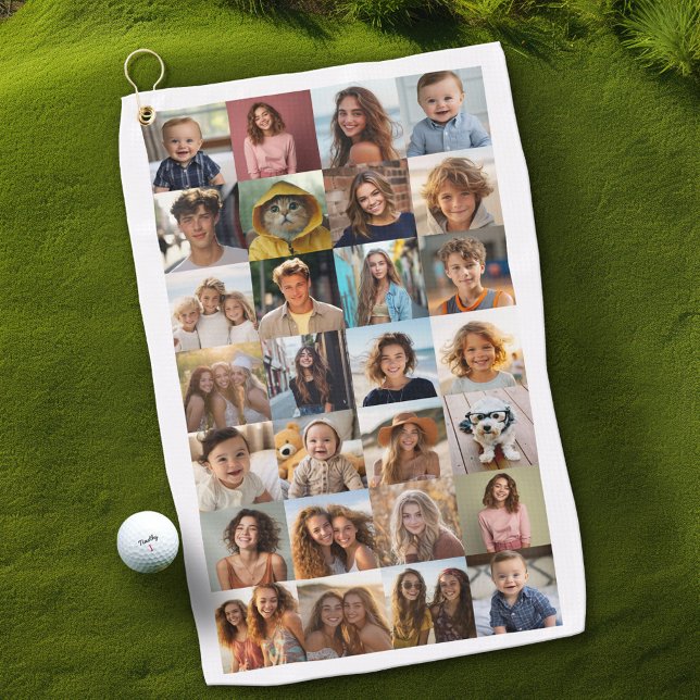 Toalla De Golf 28 Collage de fotos - Personalizado Texto - Blanco (Custom Golf Towel with Photo Collage)