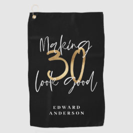 Toalla De Golf 30 años moderno negro y dorado trenzado elegante