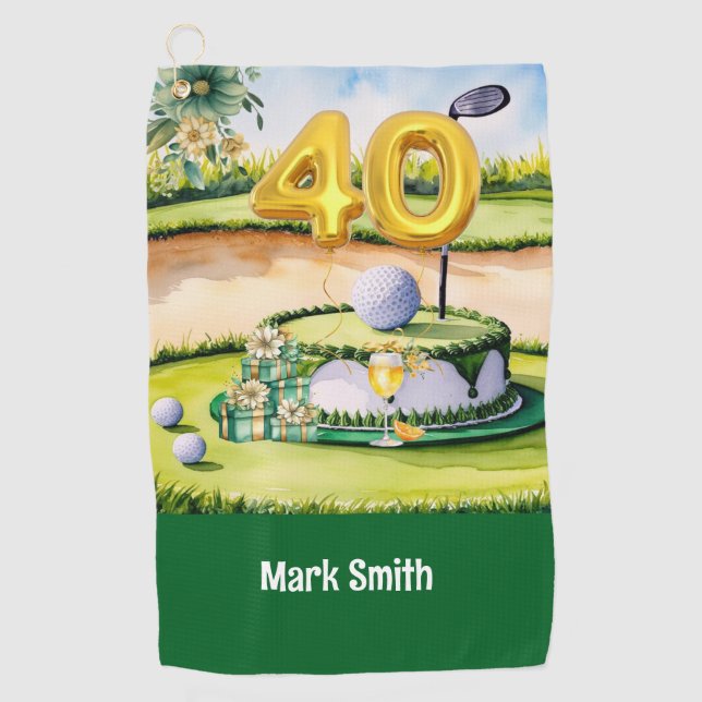 Toalla De Golf 40 Aniversario del Golf con Pastel en Campo para G (Anverso)