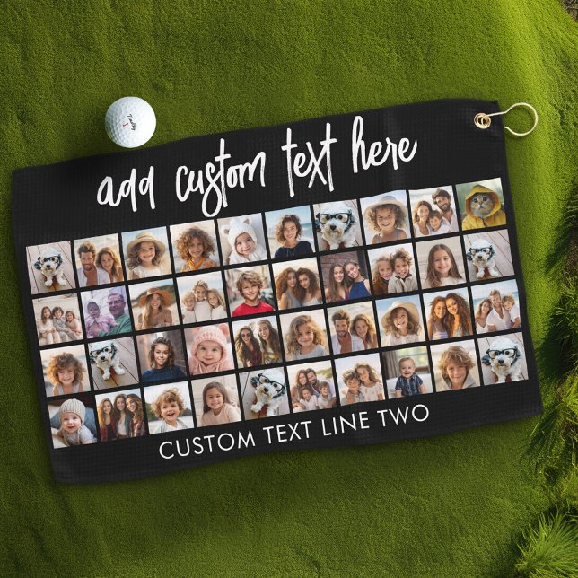Toalla De Golf 40 Collage de fotos - 4 Filas 10 Columnas - Nombre (Personalized Golf Towel with Photos and Text)
