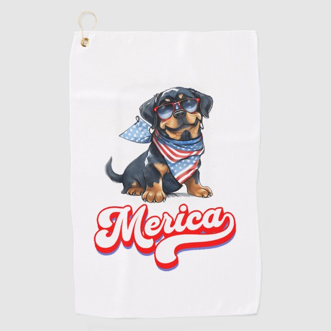 Toalla De Golf 4 De Julio Patriótico Dog Rottweiler Merica (Anverso)
