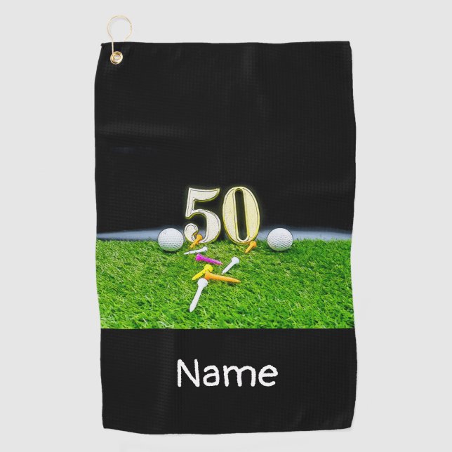 Toalla De Golf 50º cumpleaños de golf a golfista con bolas y té (Anverso)