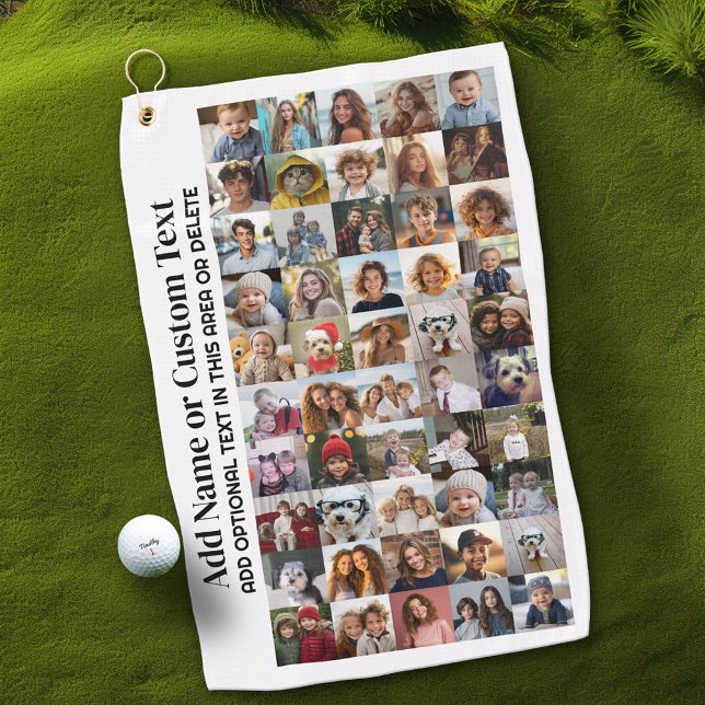 Toalla De Golf 50 Collage de fotos - Texto Personalizado - Blanco (Custom Golf Towel with Photo Collage)