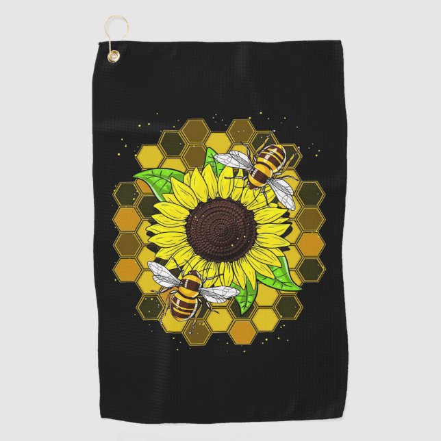 Toalla De Golf Abejas de girasol hippie (Anverso)