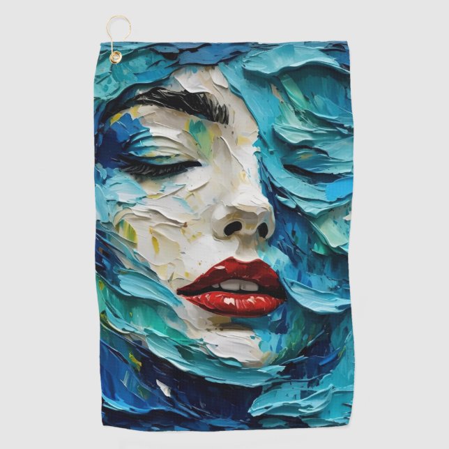 Toalla De Golf Abstract art painting female face ocean waves (Anverso)