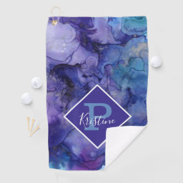 Toalla De Golf Abstracto de color morado con monograma Personaliz