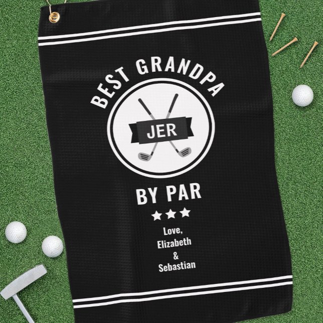 Toalla De Golf Abuelo el Mejor Por Monograma en Blanco y Negro (Best Grandpa By Par Modern Golfer Golf Lover Black Golf Towel)