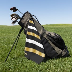 Toalla De Golf Acentos de oro de rayas blancas y negras 2