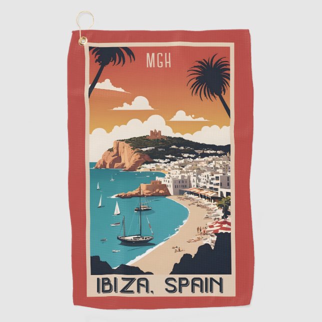 Toalla De Golf Afiche de viaje de personalizado Monograma Ibiza,  (Anverso)