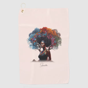 Toalla De Golf Afroamericana con colorido adorno de árbol