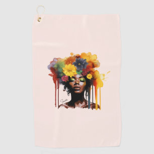 Toalla De Golf Afroamericana con pelo floral afro