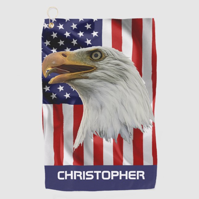 Toalla De Golf Águila Vigilante, Bandera Estadounidense, Patrióti (Anverso)