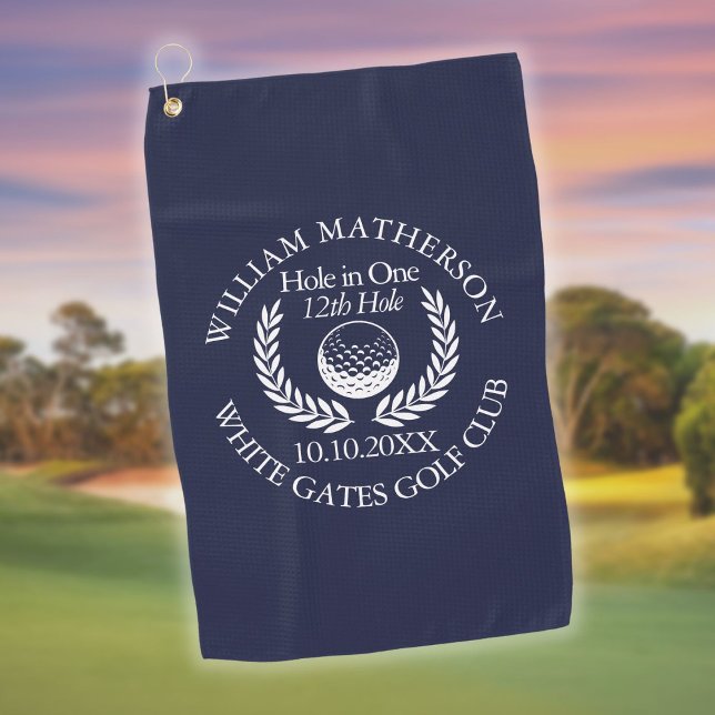 Toalla De Golf Agujero en una pelota de golf Personalizado azul d (Hole in One Custom Golf Ball Wreath Navy Blue Golf Towel)