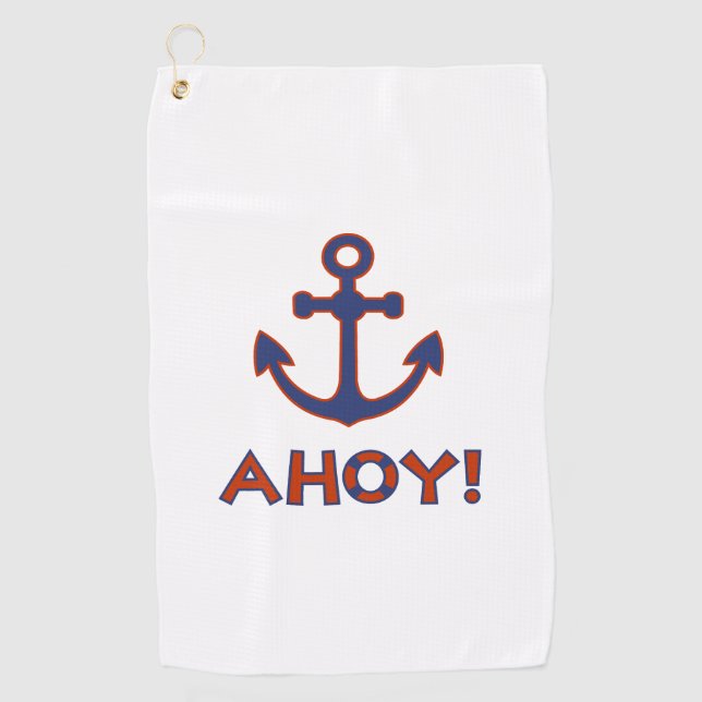 Toalla De Golf ¡AHOY! Buoy + Anchor Diseño Rojo+Azul (Anverso)