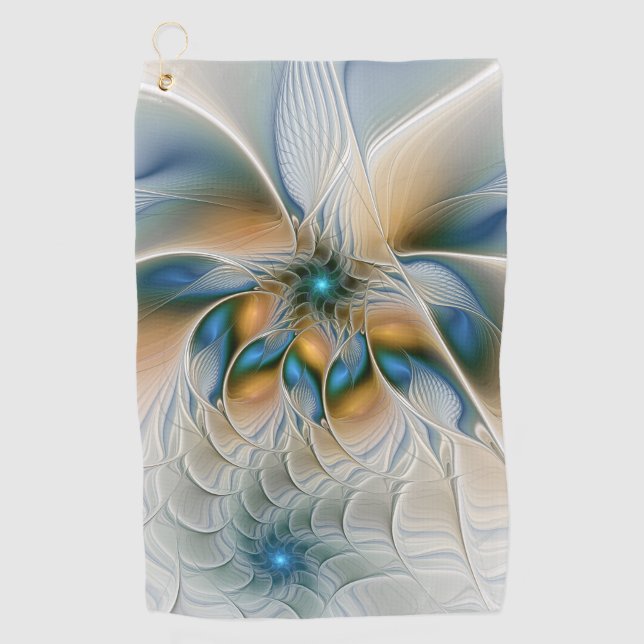 Toalla De Golf Alarmante, Abstracta Fantasía Fractal Art Con Azul (Anverso)