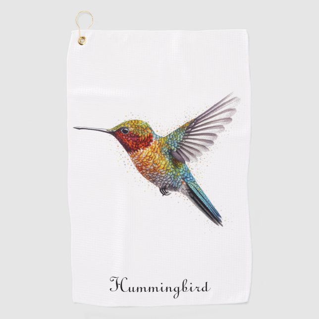 Toalla De Golf Alas arcoiris: Vibrante Hummingbird Art, personali (Anverso)