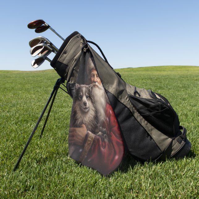 Toalla De Golf Alaskan Malamute con Navidades de Santa Claus (Verde)