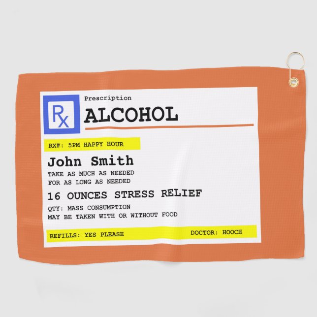Toalla De Golf Alcohol con receta personalizada Humorístico (Horizontal)