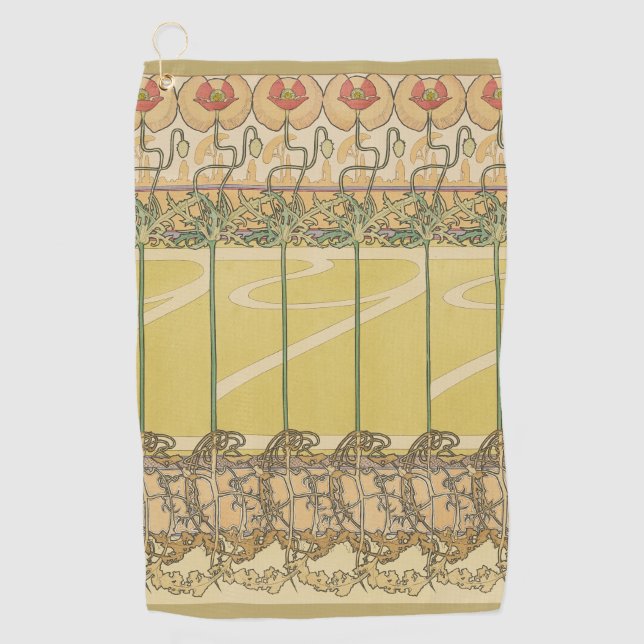 Toalla De Golf Alfonse Mucha Poppies Art Nouveau Floral Wallpaper (Anverso)