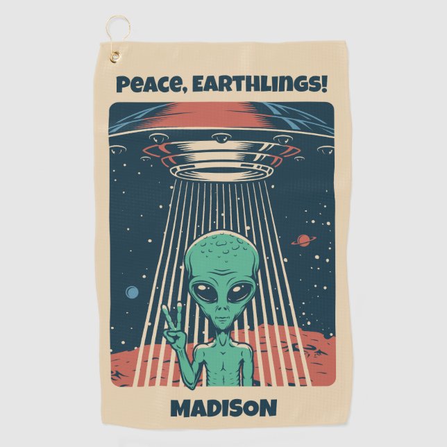 Toalla De Golf Alien de OVNI de texto de personalizado (Anverso)
