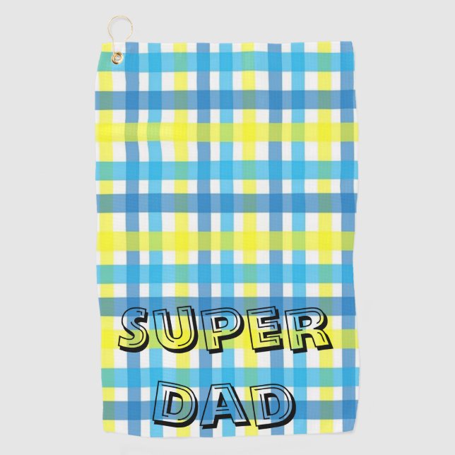 Toalla de golf amarillo Blue Plaid Super Dad (Anverso)